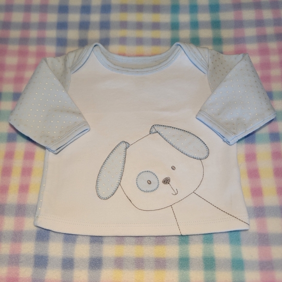 LITTLE TOTS 🐾 2pc Blue 'n White Embroidered Doggie Silver Polka Dot Outfit 0-3M - Picture 8 of 17